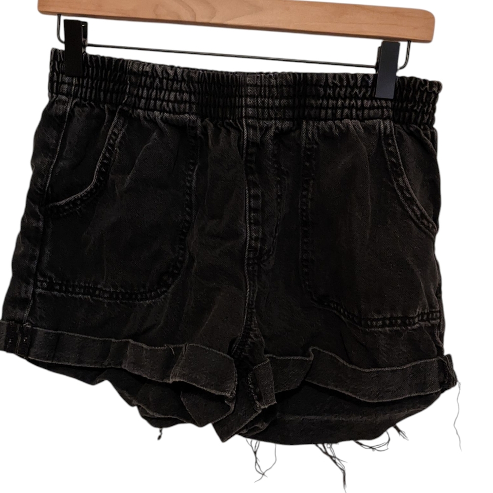 Black Paperbag Shorts High Waist Stretchy Elastic Size Medium